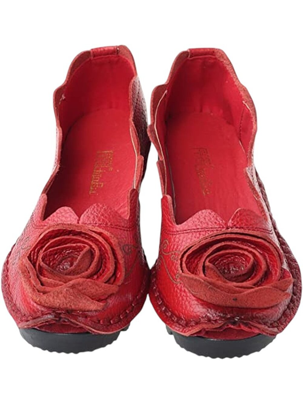 Handmade Floral Stitching Genuine Leather Comfort Slip-On Flats Loafers (8.5-9) - Picture 3 of 9